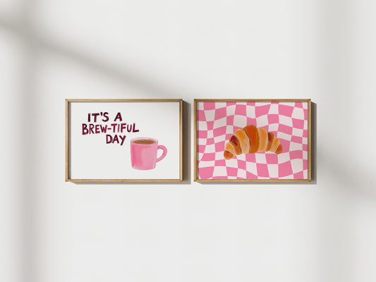 Pink Breakfast Prints - Set Of 2