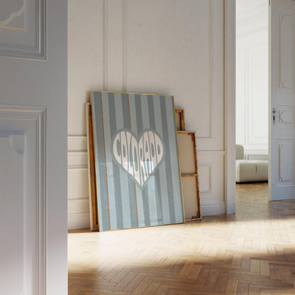 Colorado written in white text inside a heart shape on a background of vertical muted blue and brown stripes.