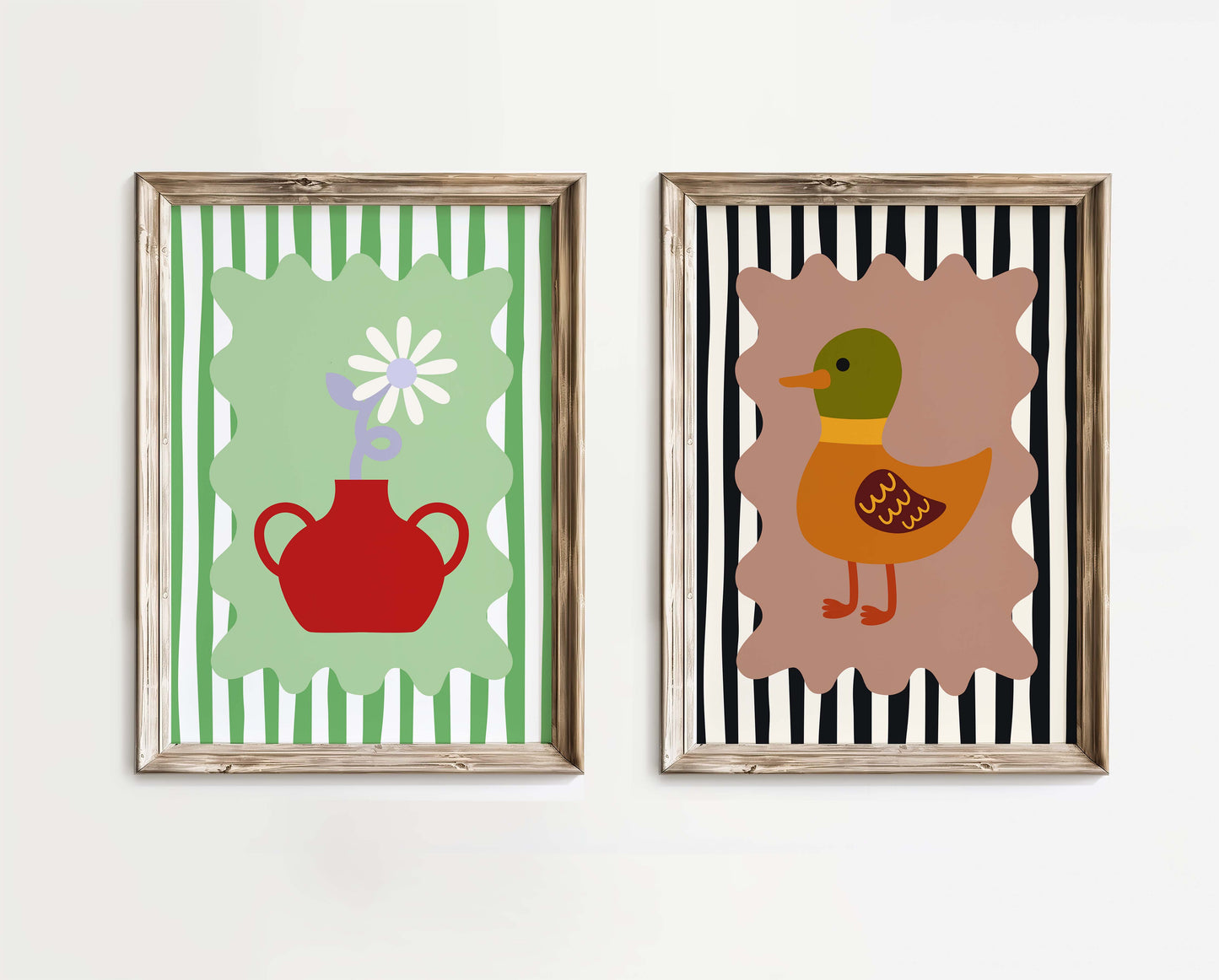 Flower & Duck Prints - Set Of 2