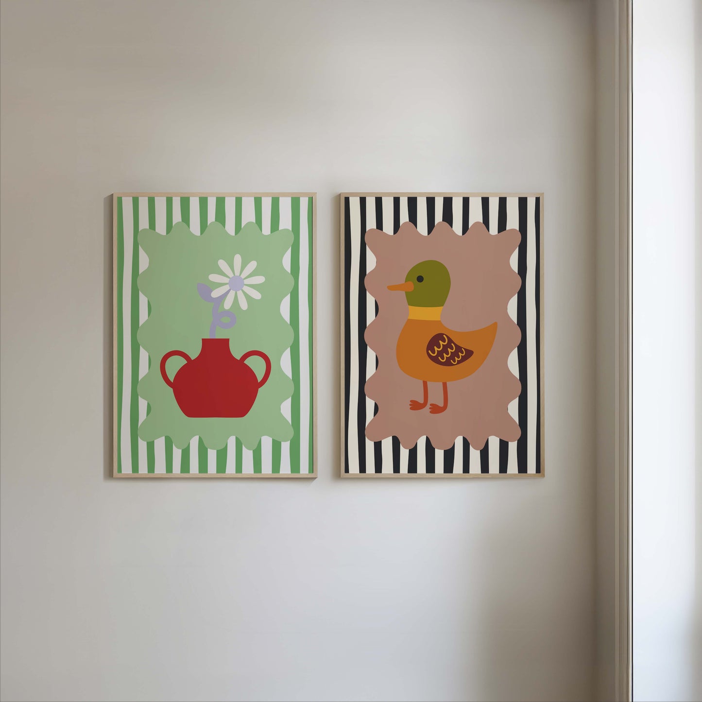 Flower & Duck Prints - Set Of 2